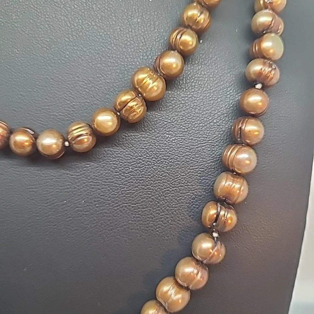 Necklace Pearl Bronze Gold Brown Ringed Freshwater Cultured Peacock Endless